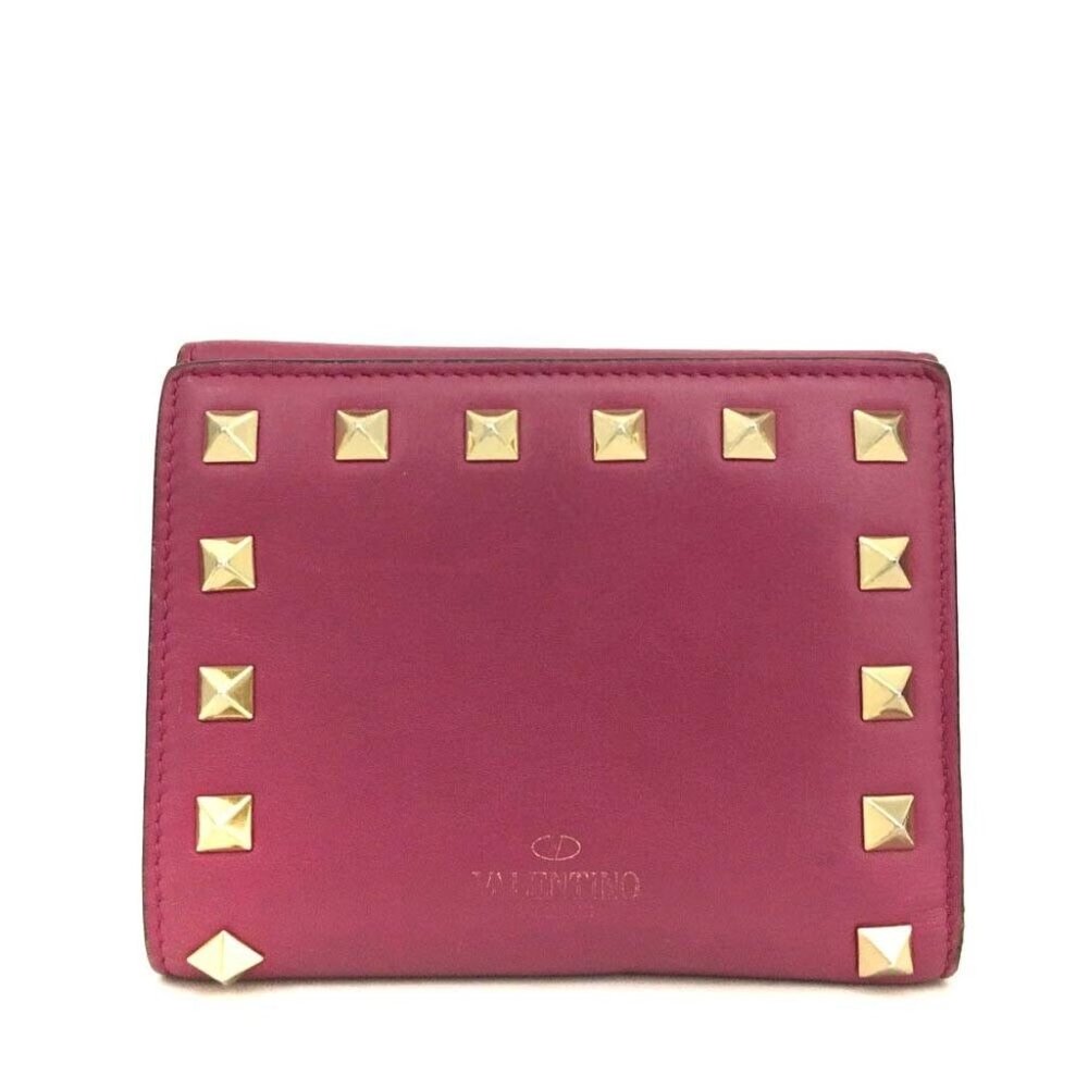809110F V Valentino Wallet Studs Bifold Purple Leather